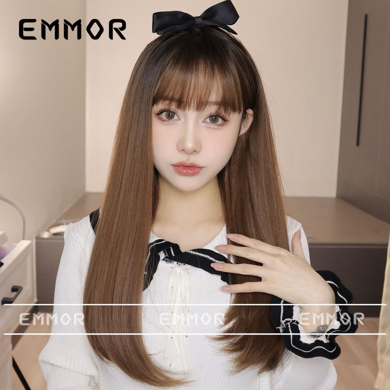 Perruque air frange cheveux longs petites boucles filles blanches naturelles se sentent perruque en fibre chimique couvre-tête_voghion.com
