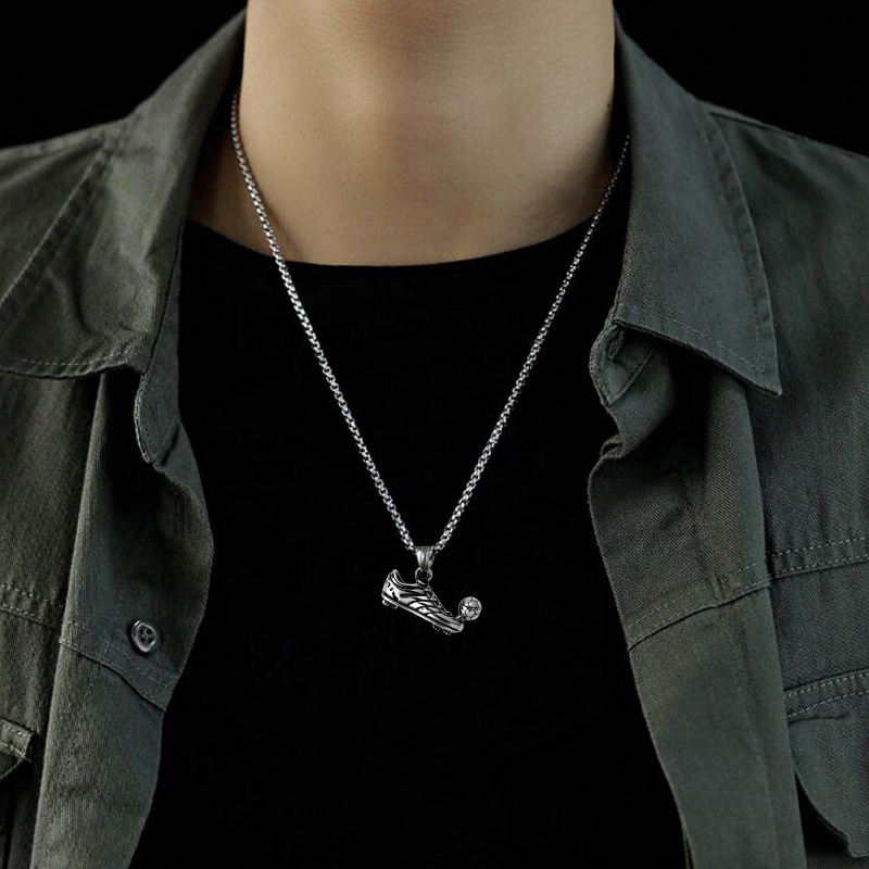 Men Hip hop Football Shoes Soccer Pendant Necklaces fashion Stainless Steel male charm pendants necklace HipHop jewelry gifts_voghion.com