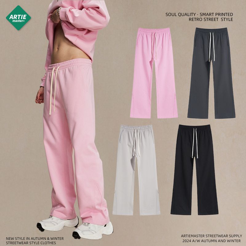 2024 otoño nuevo producto 430g bucle micro cuerno empalme pantalones casuales sueltos, pantalones sanitarios de marca de moda para hombres_voghion.com