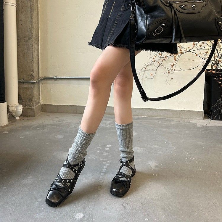 Cross Strap Buckle Women's 2025 Spring Summer New Red Bow Loafers Socks Mary Jane Ballet Women's Shoes_voghion.com