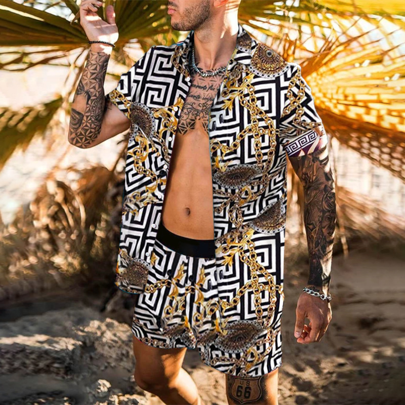 Summer Fashion Beach Shirts for Men 2 Piece Set Outfits Men Clothing Floral Printed Hawaiian Shirt Men Shorts Set Short Sleeve_voghion.com