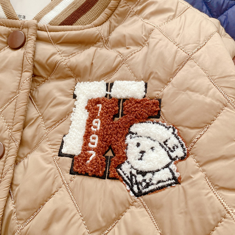 Boys and girls baseball jersey cotton jacket bear children's winter small cotton jacket children's clothing clip cotton jacket _voghion.com