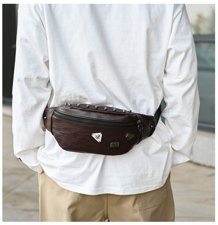 Männer brusttasche punk stud vintage umhängetasche mode PU multifunktionale gürteltasche straße lässig umhängetasche männer_voghion.com