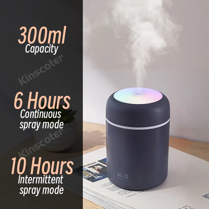 Humidificador de aire H2O de 300ml, Mini difusor de Aroma USB portátil con niebla fría para dormitorio, hogar, coche, purificador de plantas, Humificador_voghion.com