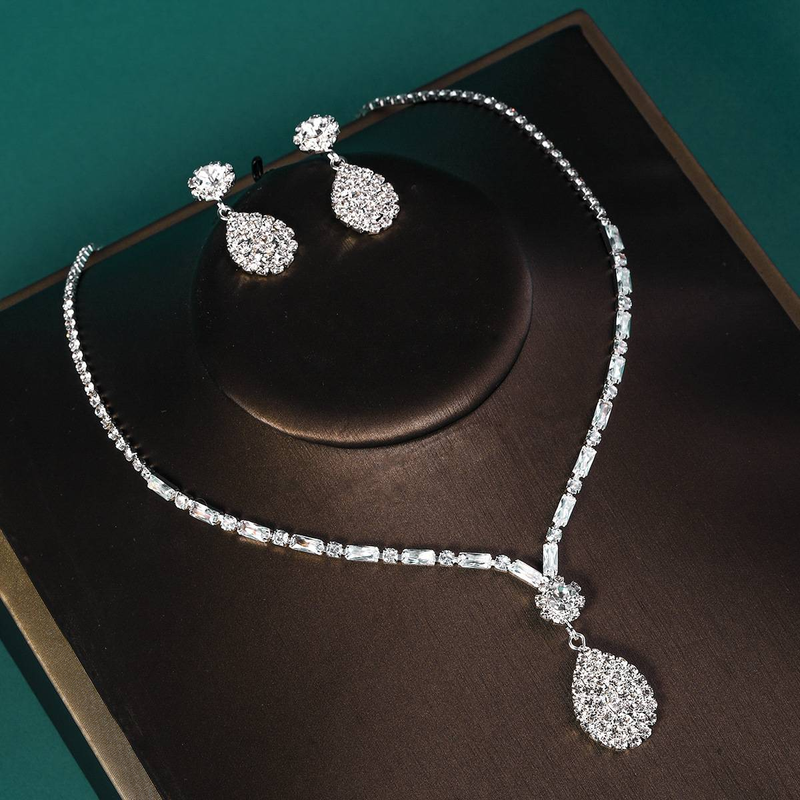 Set di due pezzi di gioielli da sposa con strass, orecchini, collane, design di nicchia, lussuose collane da sposa, accessori da sposa_voghion.com