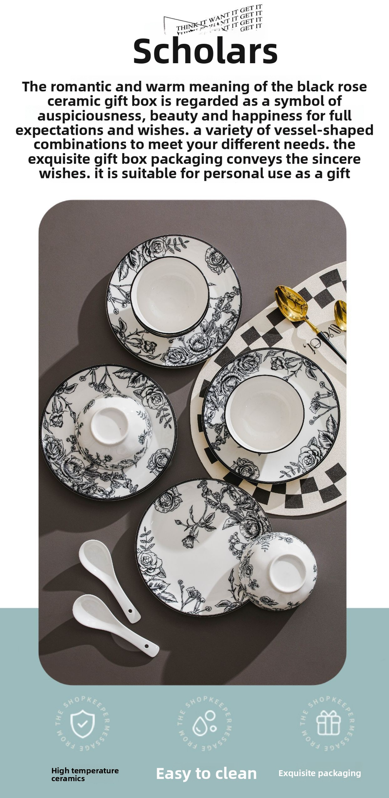Rose-Patterned Ceramic Dinnerware Set - Under-Glaze Porcelain Gift Box For Housewarming_voghion.com