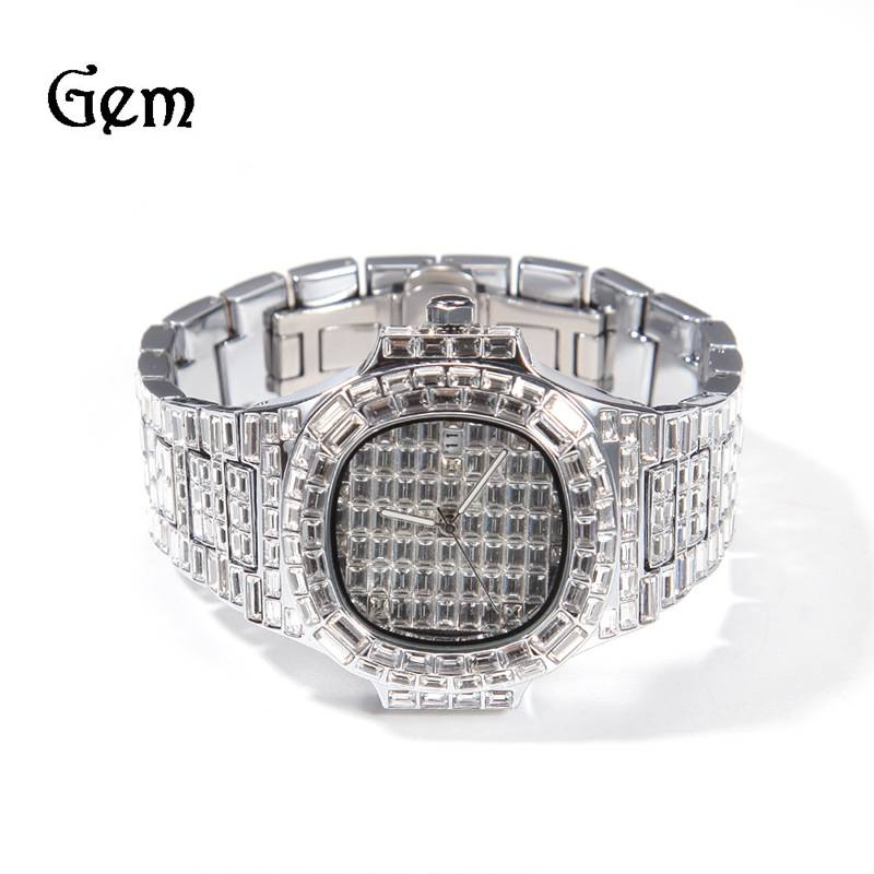 Fashion Hip Hop Quartz Watch Men's Ins Design Full Diamond Calendar Large Dial Watch_voghion.com