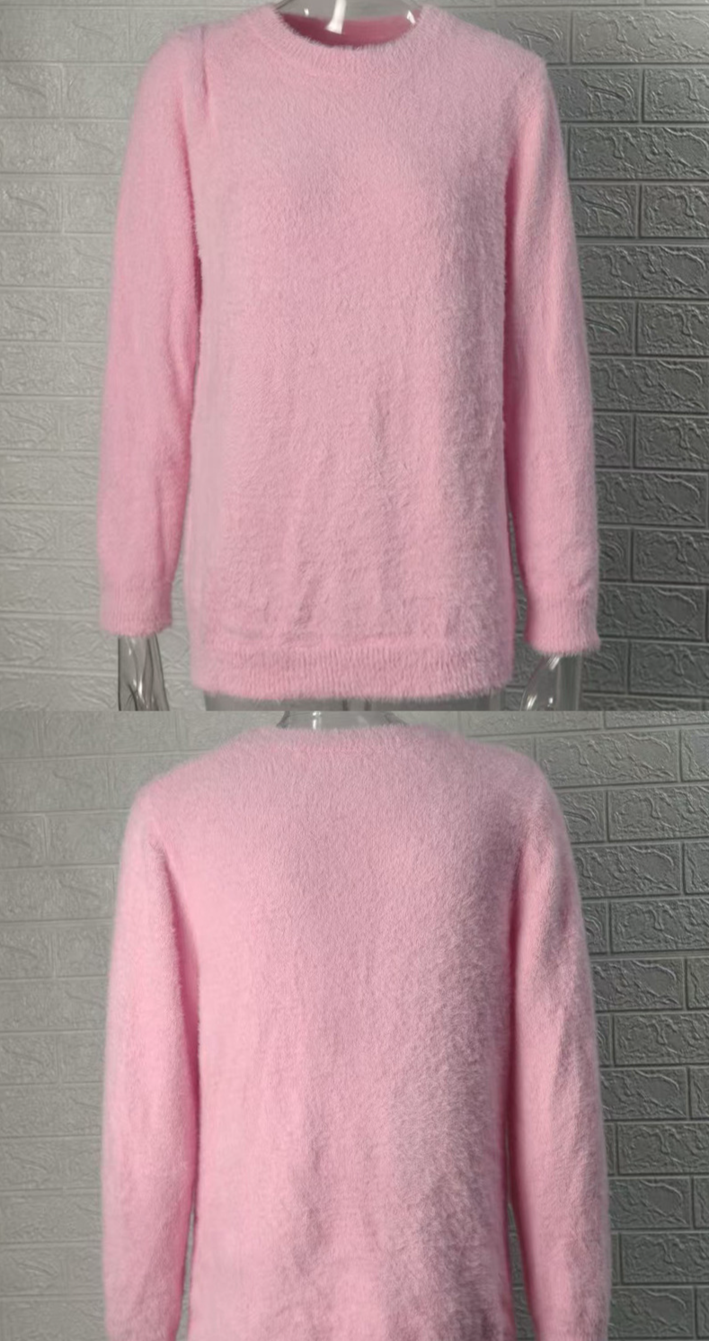 Übergroßer Strickpullover für Damen, Kunstnerz, weich, langärmelig, Rundhalsausschnitt, Pullover, Top, Streetwear, Mode, Übergröße S-5XL_voghion.com