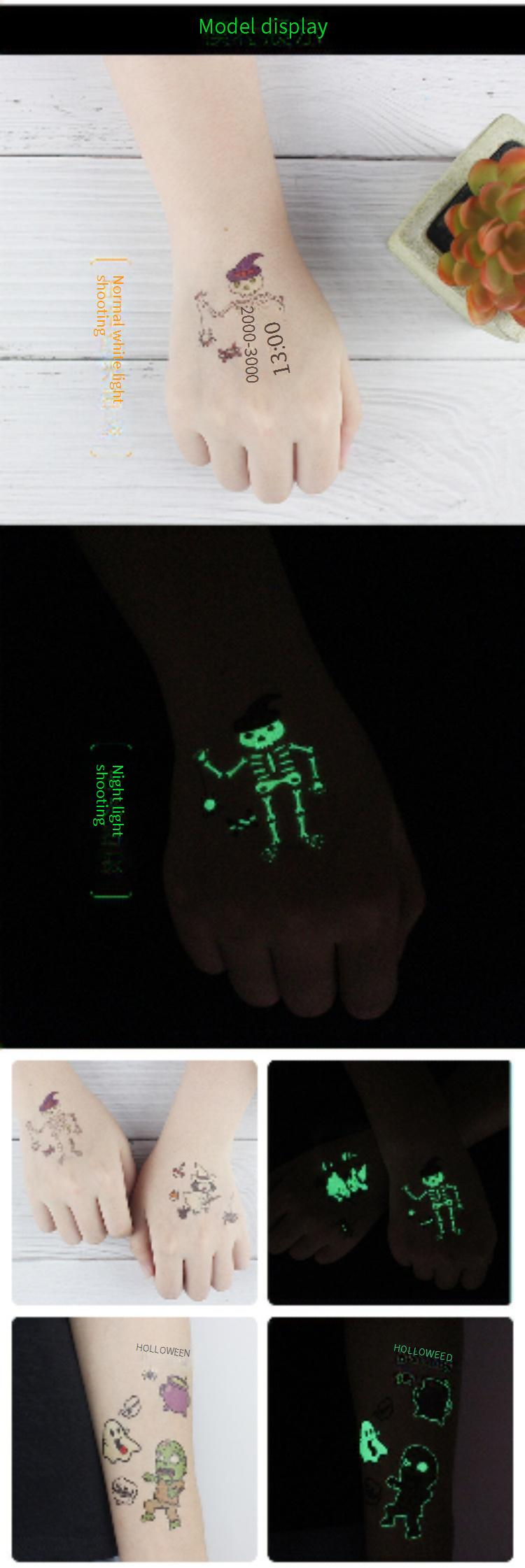 Glow In The Dark Halloween Temporary Tattoos - 24 Unique Spooky Designs For Party, Cosplay & Fun (120x75mm, Water Transfer Stickers)_voghion.com