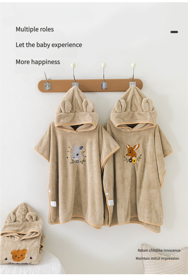 New Style Coral Fleece Kids' Bathrobe, Cartoon Hooded Baby Bath Cape & Beach Towel_voghion.com