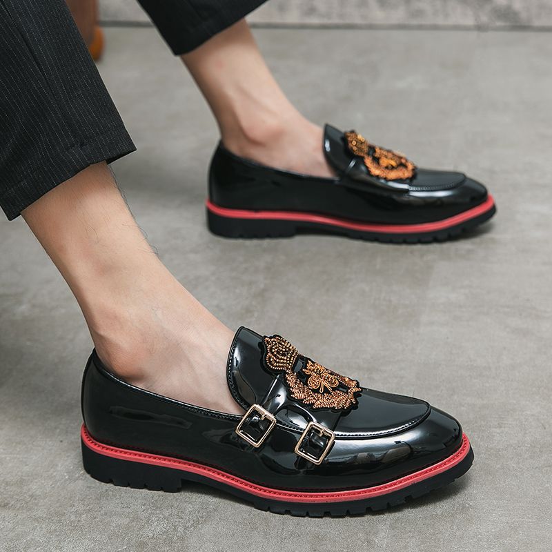 New Fashion Men's Brown Business Casual Loafer Shoes Daily Office Black Buckle Monk Men's Shoes One Foot Cover Banquet Dress Wedding Leather Shoes_voghion.com