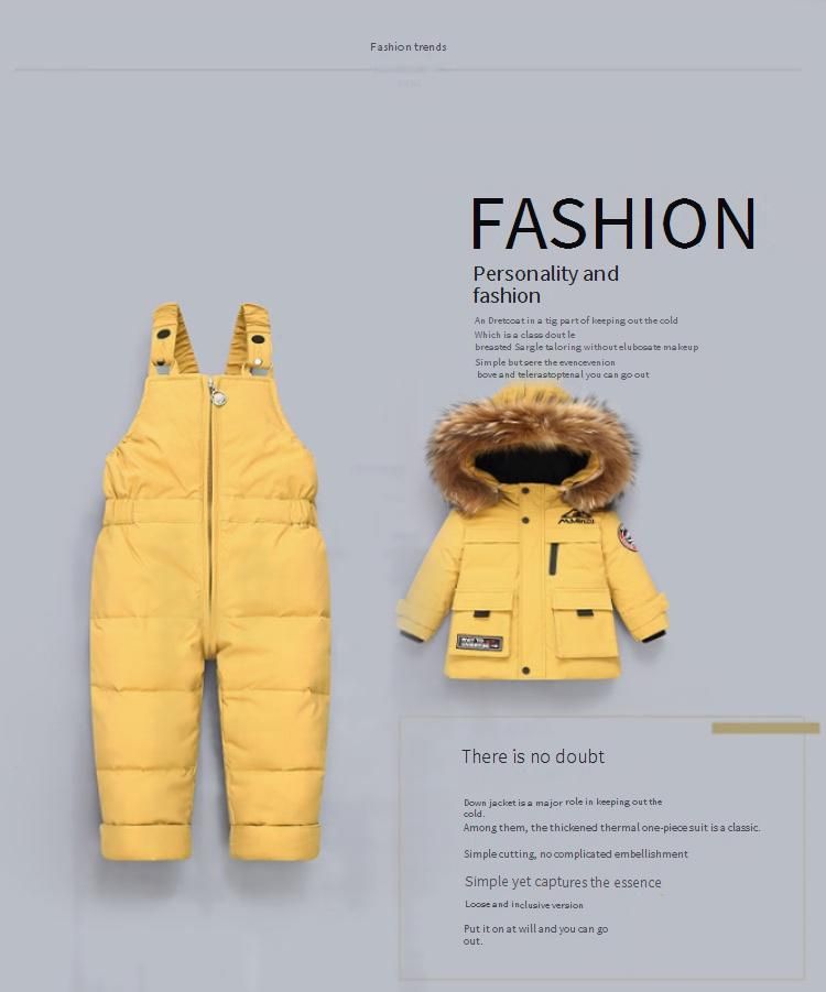 Kids' Winter Puffer Set – Detachable Hood Jacket & Snap-Crotch Pants (80-110cm, 90% White Duck Down)_voghion.com