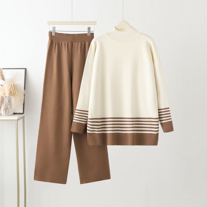 Vêtements pour femmes début d'automne nouveau costume de mode décontracté à la mode rajeunissant haut en tricot pantalon large costume deux pièces pour femmes_voghion.com