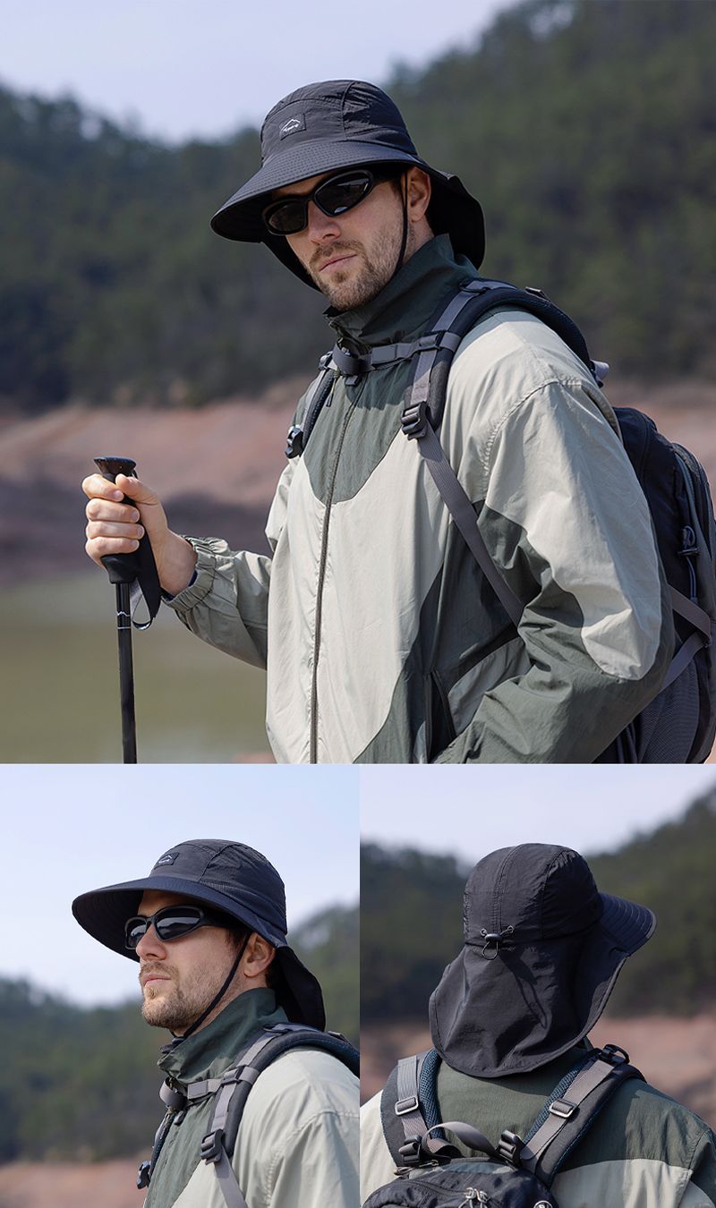 Hot Sale Xioguan 100% polyester 9249 summer men's and women's large brimmed shawl fisherman quick drying breathable sunshade hat_voghion.com