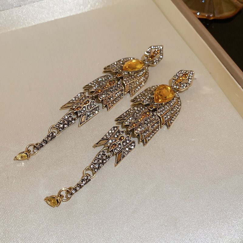 Zilveren naald ingelegde diamant waterdruppel kwallen kwast ketting vintage stijl oorbellen niche high-end sieraden set_voghion.com