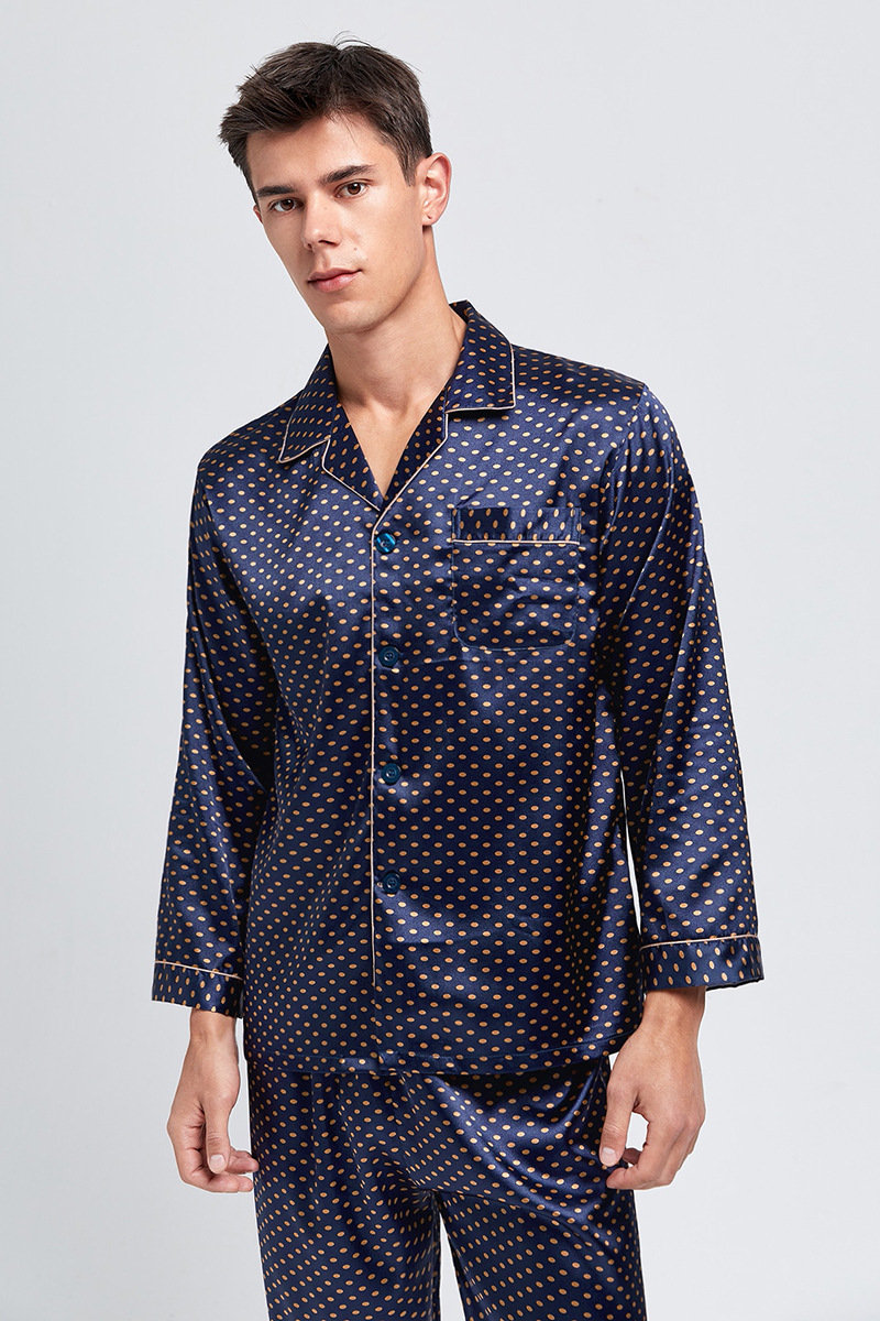Pijama de seda estampado masculino, manga comprida, roupas para casa de tamanho grande, pijama de verão de seda gelada_voghion.com