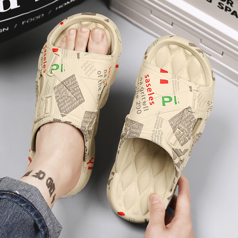 Men Slipper for Indoor Outdoor Sandals Open Toe Pillow Beach Slippers for Summer External Wear_voghion.com