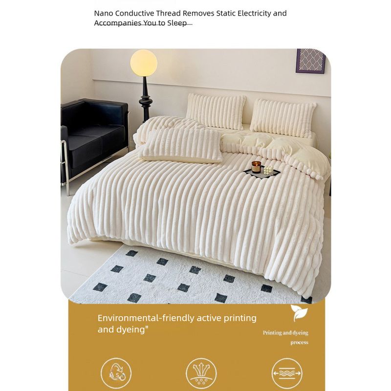 Solid Color Rabbit Fur Four-Piece Set Autumn Winter Thickened Warm Milk Velvet Bed Sheet Duvet Cover Light Luxury_voghion.com