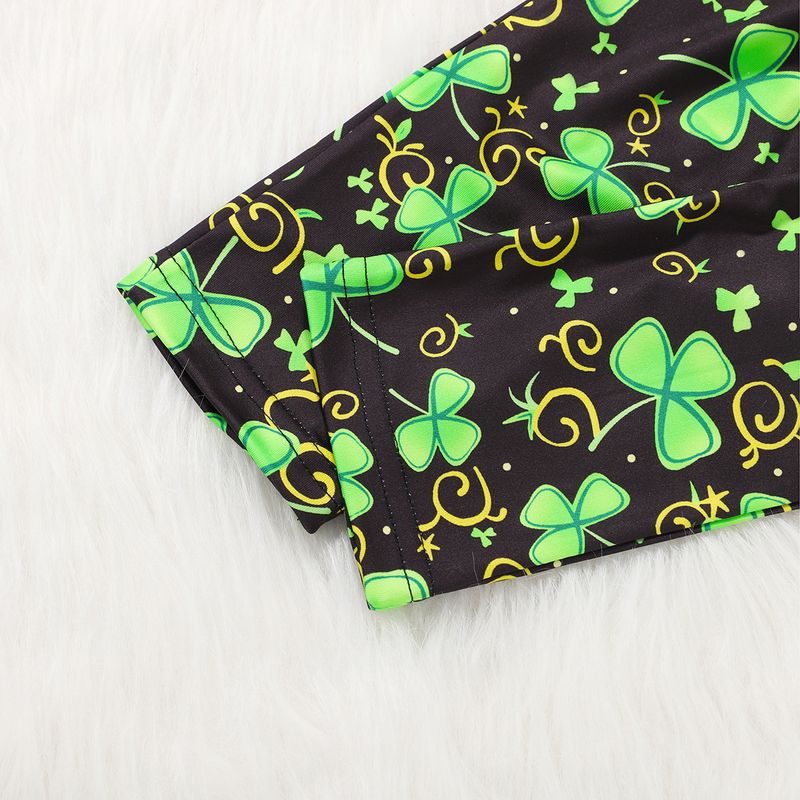 St. Patrick's Day Girls' Outfit – 3-Piece Green Tuxedo Dress + Clover Print Pants & Scarf Set (100-140cm, 3-8 Years)_voghion.com