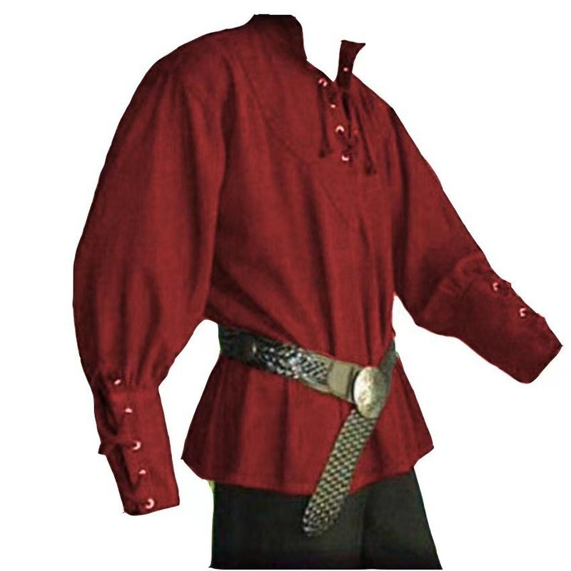 Unbeatable Quality Medieval Clothing For Men, Loose Fitting Men's Polo Shirts With Ties, Performance Costumes_voghion.com