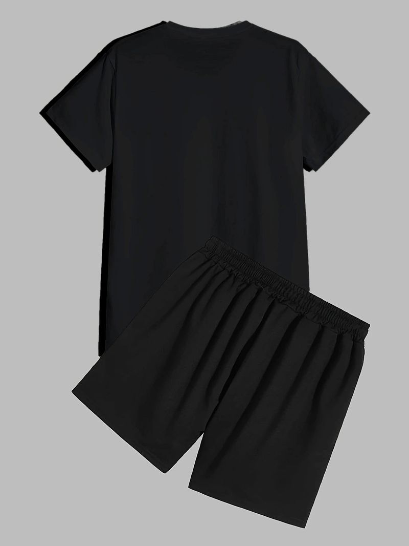 Completo da allenamento traspirante da uomo in 2 pezzi: maglietta e pantaloncini leggeri ad asciugatura rapida per palestra, corsa e sport estivi_voghion.com