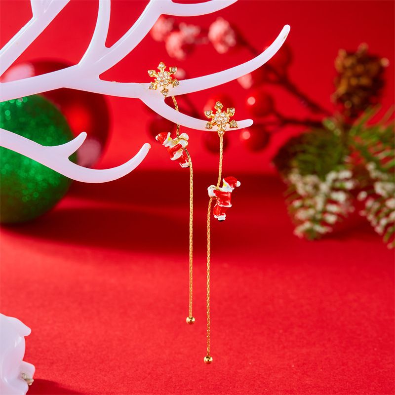 Asymmetrische Weihnachtsohrringe für Frauen, goldfarbene Weihnachtsmann- und Weihnachtsbaum-Ohrhänger, festlicher Weihnachtsschmuck für die Weihnachtsfeier_voghion.com