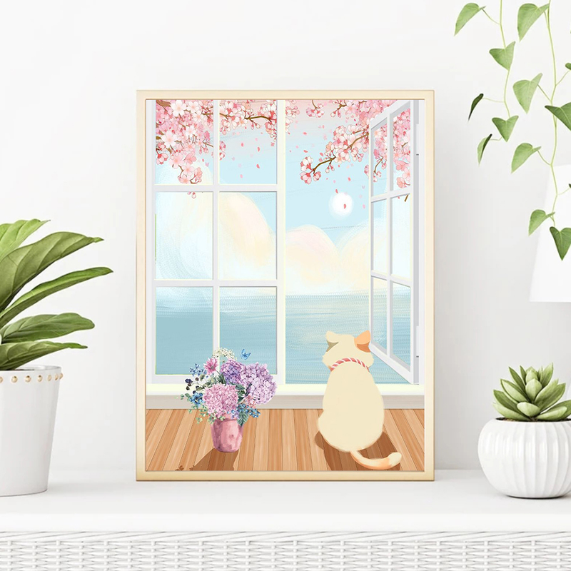 RUOPOTY Oil Painting By Numbers Handmade Decorative Paintings Window Cat Paint For Painting Wall Art Decor Gift_voghion.com