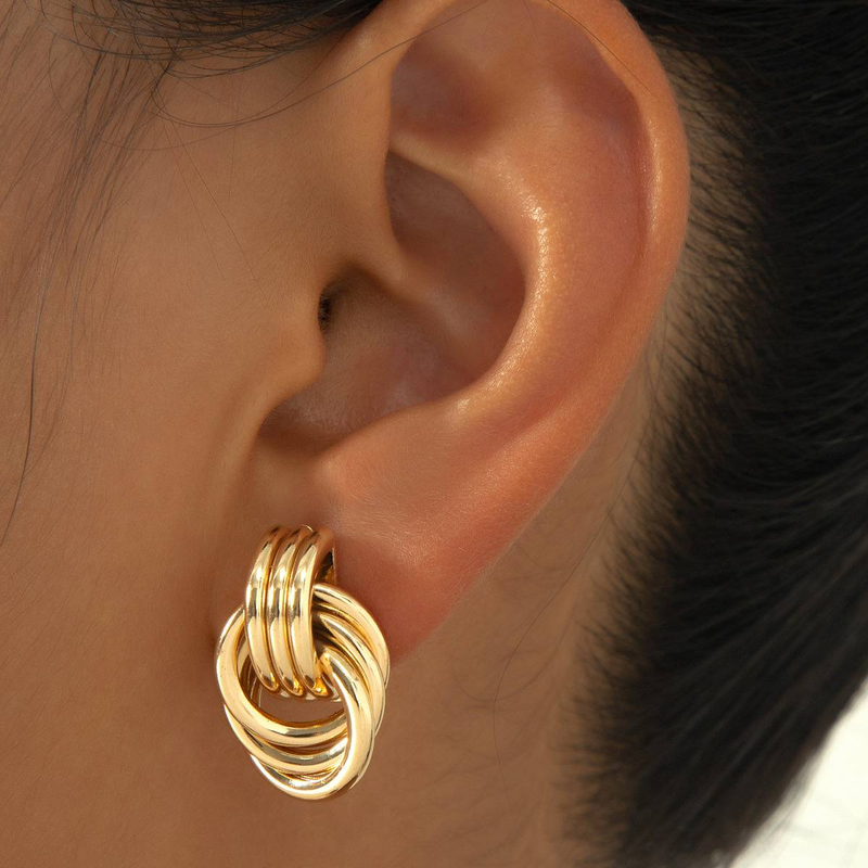 Boucles d'oreilles à boucle à anneau à trois couches rétro avancées pour femmes, design géométrique, accessoires élégants de niche, boucles d'oreilles de tempérament de mode quotidienne_voghion.com