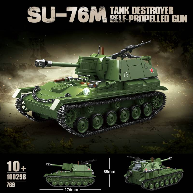 Militärische klassische Modell Sowjetunion SU76 Tank Destroyer Sammlung Ornament Bausteine Ziegel Weihnachten Spielzeug_voghion.com
