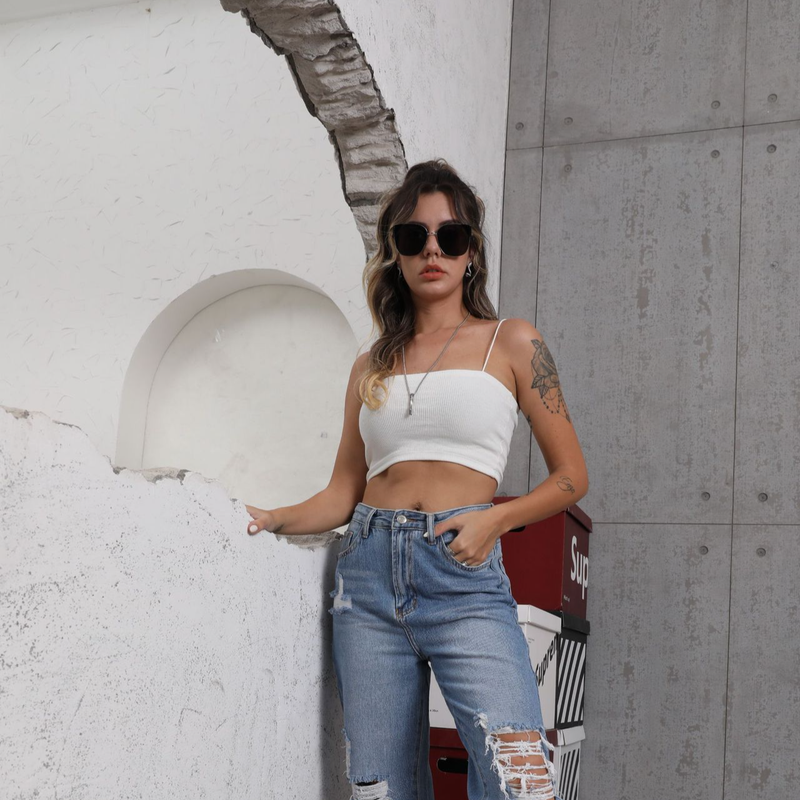 Women's Clothing Street Straight Pants Ripped Thin Light Blue Pants_voghion.com