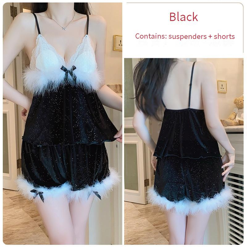 Damen Sexy Dessous Low Cut Pamas Passion Temptation Veet Plus Brustpolster Große Größe Strapsoberteil Shorts Anzug_voghion.com