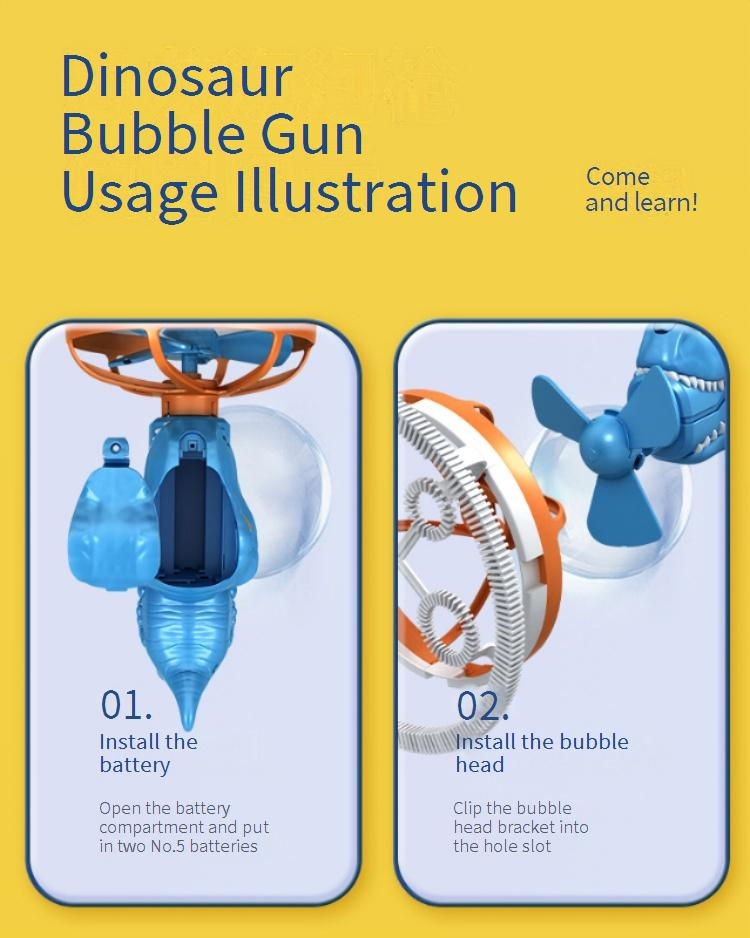Stroj za mehurčke z dinozavri - avtomatski pihalnik mehurčkov z LED lučkami in neprepustno zasnovo za otroke (poletna igrača za zunanjo uporabo)_voghion.com