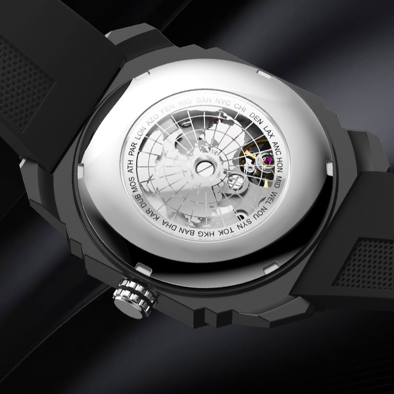 Montre de luxe pour homme avec double mouvement mécanique et quartz, cadran squelette, aiguilles lumineuses, bracelet en silicone, étanche_voghion.com