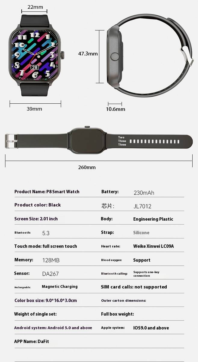 Reloj inteligente deportivo X8 resistente al agua con monitor de frecuencia cardíaca, pantalla grande y batería de larga duración. Compatible con Android e iOS._voghion.com