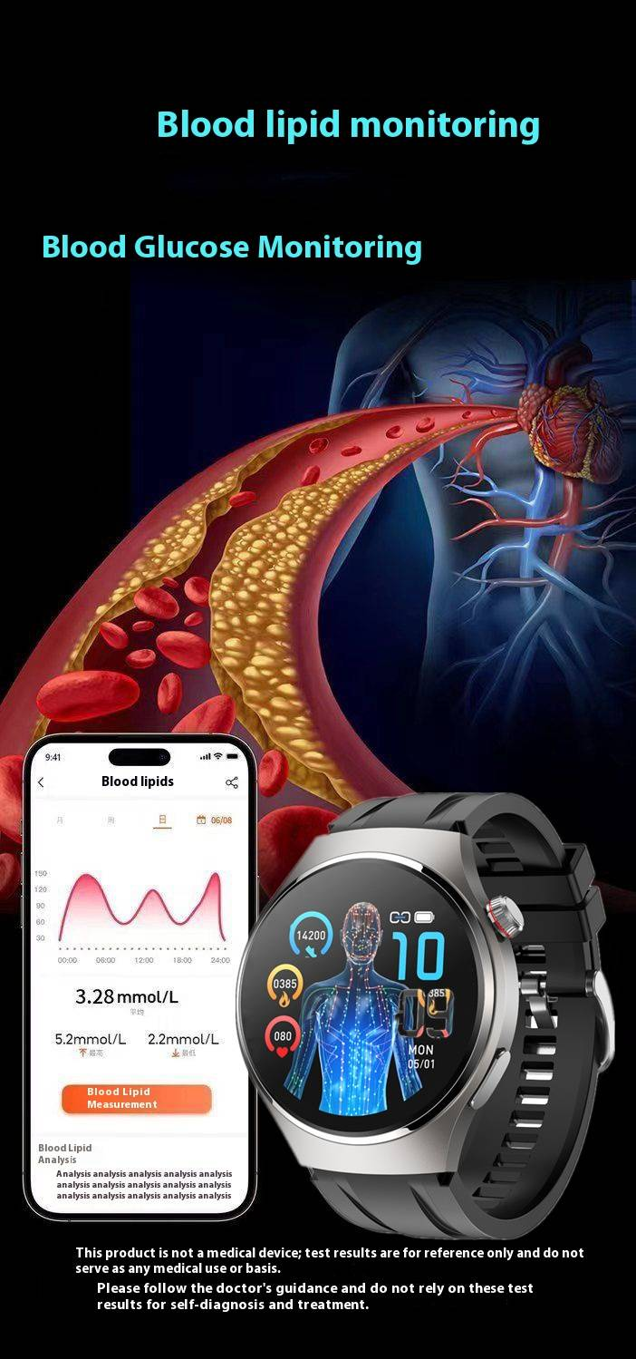Smart Watch With Blood Glucose, Lipid & Uric Acid Monitoring, NFC, Bluetooth Calling, Heart Rate, Blood Pressure & Oxygen Tracking_voghion.com