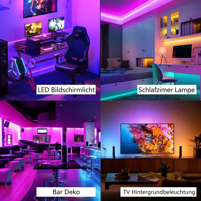 Glitzerlife LED Strip 30m Lichtband Smart - RGB LED Streifen 16 Mio. Farbwechsel Musik Lichterkette Einstellbar Mit Fernbedienung App Steuerbar Für Schrankdek_voghion.com