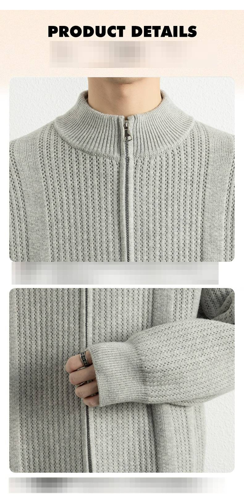 Herbst und Winter Herren Neue Stehkragen Doppelreißverschluss Strickjacke Modische Casual Solid Color Vielseitige Pulloverjacke_voghion.com