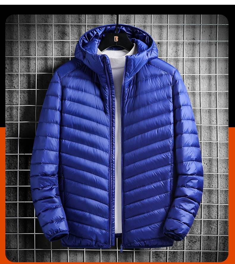 Ultraleichte, verstaubare Daunenjacke für Herren – 600 FP, 90 % weiße Entenfedern, Kapuzenmantel, maschinenwaschbar (Schwarz/Grau/Marineblau/Burgunderrot/Königsblau)_voghion.com