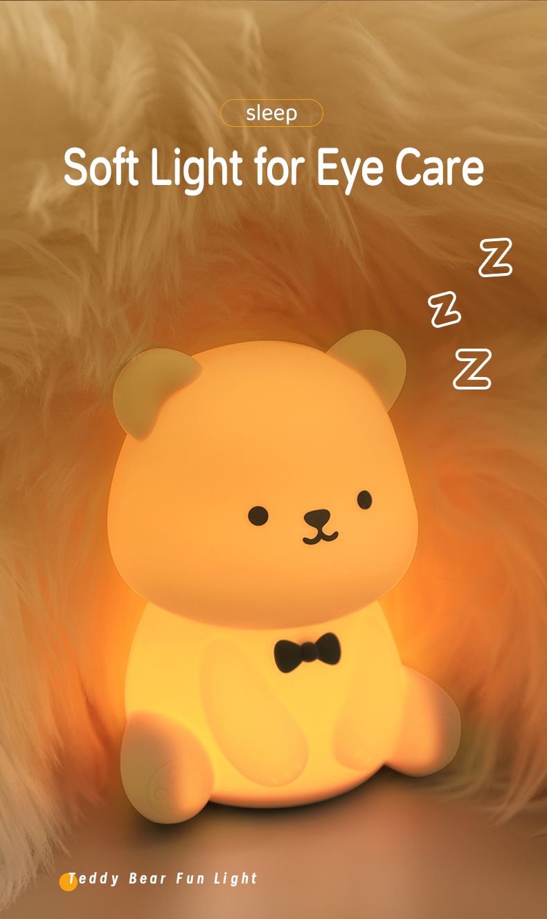 Luce notturna a forma di orsacchiotto, atmosfera colorata, luce notturna a forma di cartone animato, lampada da comodino per camera da letto_voghion.com