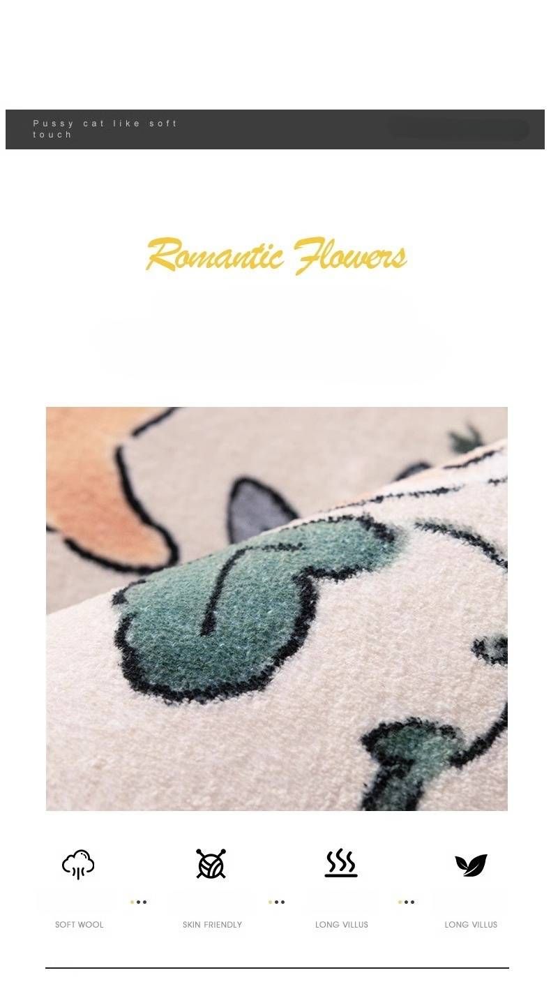 Tappeto per bambini in stile principessa - Tappetino da comodino ovale antiscivolo con stampa floreale e animali, tappeto lavabile in lavatrice per la cameretta delle bambine_voghion.com