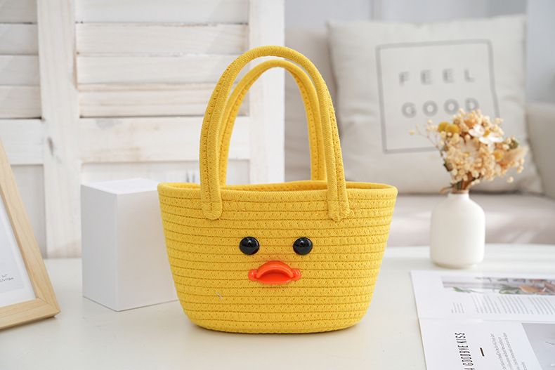 Borsa a mano in corda di cotone in stile cartone animato, piccola borsa in corda di cotone fresca e carina, regalo per bambini, borsa in corda di cotone_voghion.com
