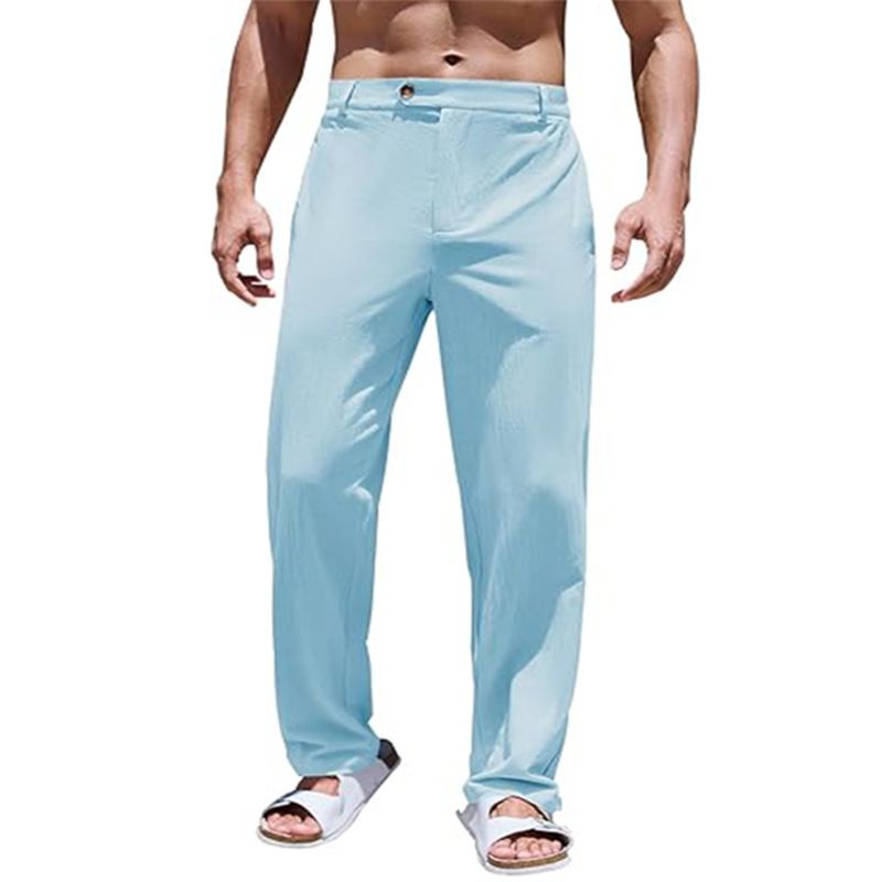 Vêtements pour hommes en coton et lin bouton mode décontracté extérieur respirant yoga plage pantalon_voghion.com