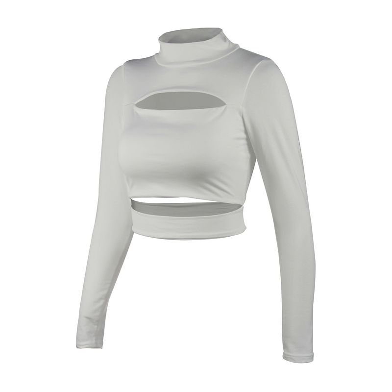 2025 Sexy Top a maniche lunghe con scollo alto e traforato per abbigliamento femminile autunnale e invernale 8815_voghion.com