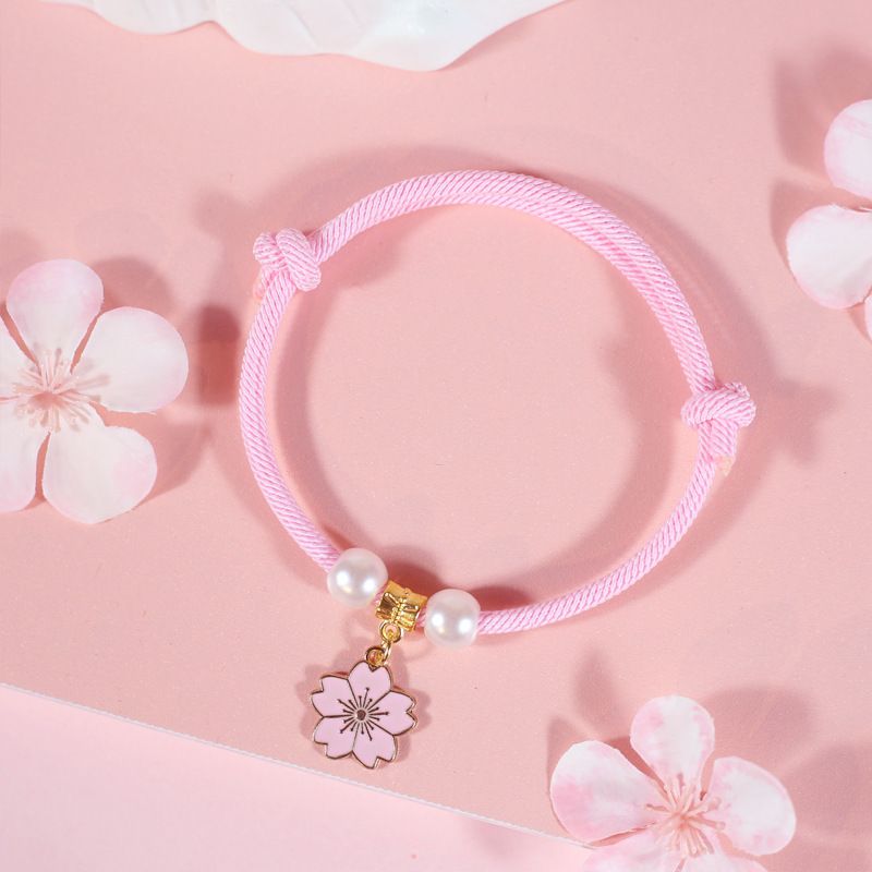 Pink Collar Rose Sakura Pet Gold Lock Fresh Accessories Pearl Necklace Kitten Cat Chain_voghion.com