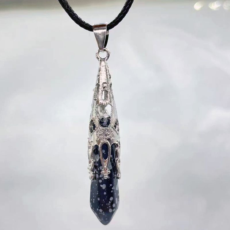Colliers rétro bijoux cristal naturel gemme alliage pendule hexagonal Morning Glory pendentif simple pendentif collier_voghion.com