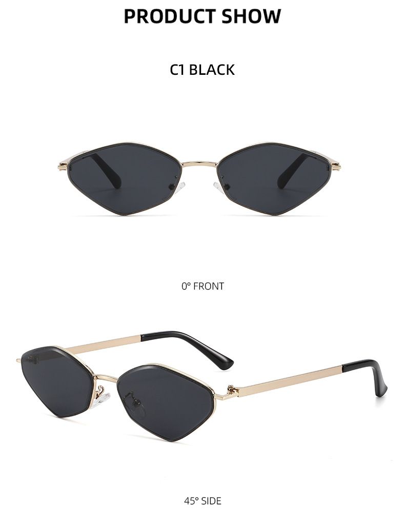 Óculos de sol com armação de metal e diamante Two Circles, óculos de sol simples de praia para mulheres T1372_voghion.com