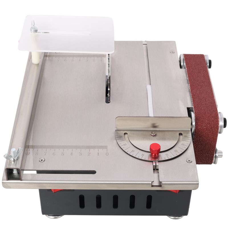 Mini Table Saw,Belt Sander, Stainless Steel Top,4pcs Blades,10pcs Sanding Blet,7 Gear Adjustable 0-90° Angle, Available For Wood/PCB/Acrylic/Plastic,DIY Model Crafts Cutting Tool_voghion.com