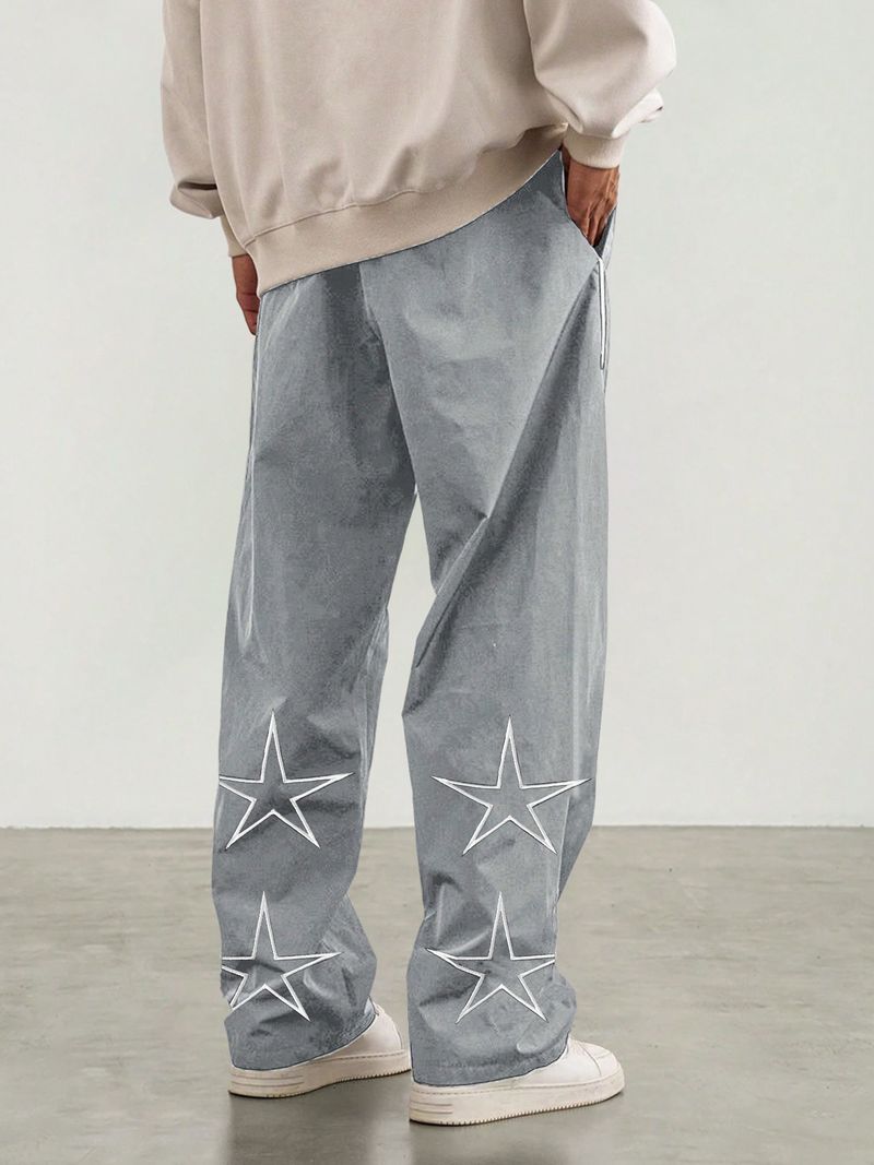 Men’s Casual Pants – Retro Loose Fit With Cosmic Embroidery, Drawstring Waist (S-XXL, 5 Colors) – Lightweight & Breathable For Summer_voghion.com