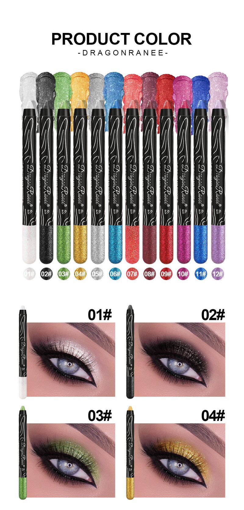 Set di ombretti - Ombretti in stick scintillanti con glitter, applicatori sottili e in schiuma, kit completo per il trucco degli occhi_voghion.com