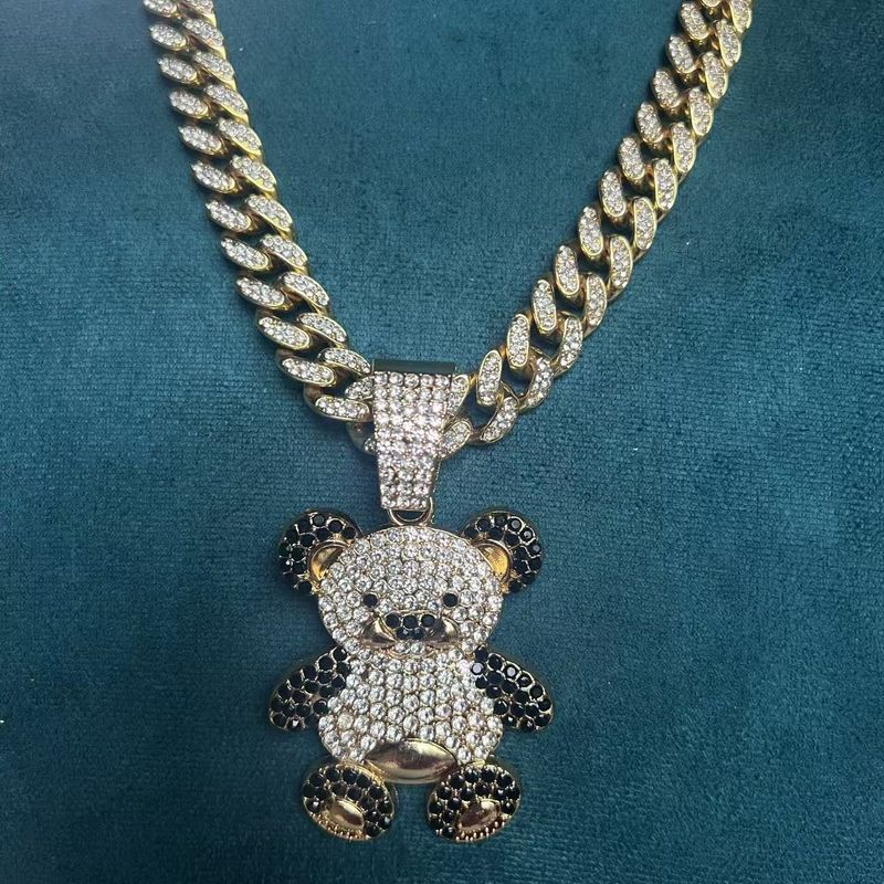 Legering Zirkoon Beer Dier Panda Hanger Glanzende Hip-Hop Sieraden Unisex Ketting_voghion.com